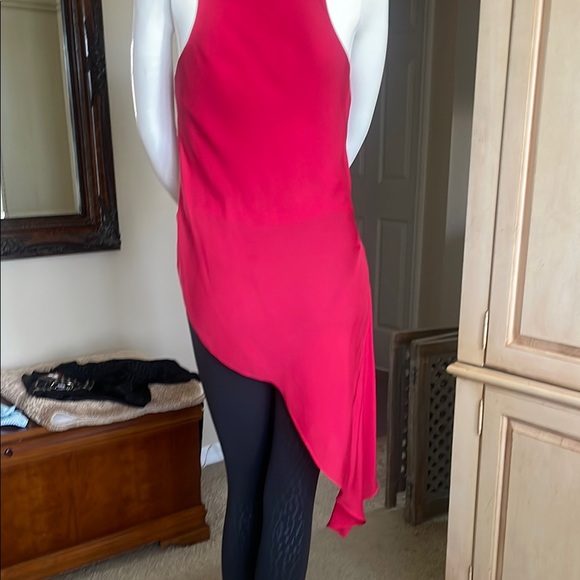 Haute Hippie Asymmetrical Cowl Drape Ruched Top S EUC Red Silk - Picture 9 of 13